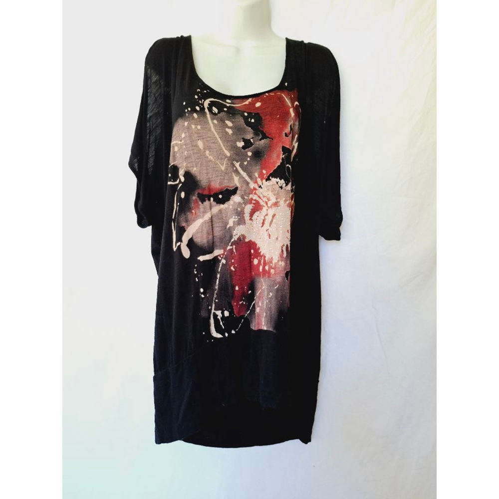 Lane Bryant sz 18/20 Black with Red n White Print crochet midi boho gypsy dress